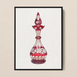 Red Glass Decanter - Frank M. Keane Decorative Art Print / Canvas Perfume Bottle Intricate White Floral Etchings Glassware, Prints