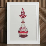 Red Glass Decanter - Frank M. Keane Decorative Art Print / Canvas Vibrant Perfume Bottle Intricate White Floral Glassware, Prints