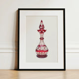 Red Glass Decanter - Frank M. Keane Decorative Art Print / Canvas White Ornate Perfume Bottle Intricate Floral Glassware, Prints