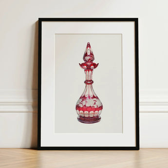 Red Glass Decanter - Frank M. Keane Decorative Art Print / Canvas White Ornate Perfume Bottle Intricate Floral Glassware, Prints
