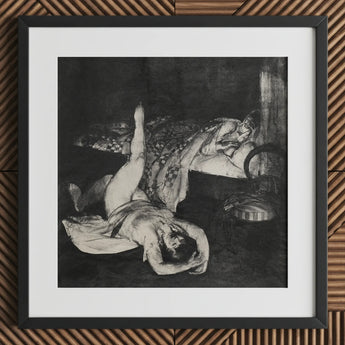 Reducing Exercises - George Bellows Art Print / Canvas Black-framed White-matted Artwork Monochromatic Sketch Two Figures Intimate, Tips,