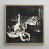 Reducing Exercises - George Bellows Art Print / Canvas Black-and-white Charcoal Light Wood Frame Depicts Two Figures, Tips, Tenement