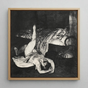 Reducing Exercises - George Bellows Art Print / Canvas Black-and-white Charcoal Light Wood Frame Depicts Two Figures, Tips, Tenement