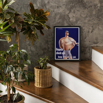 Regular Check-ups Keep Him on the Job Art Print / Canvas Black-framed Poster Muscular Man Patterned Underwear Deep Blue Check Ups, Herbert