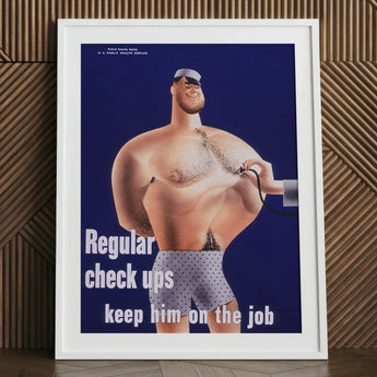 Regular Check-ups Keep Him on the Job Art Print / Canvas Framed Poster Cartoon Illustration Muscular Man Polka-dot Underwear Check Ups,