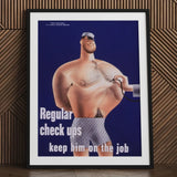 Regular Check-ups Keep Him on the Job Art Print / Canvas Framed Poster Cartoon Man Polka-dot Underwear Examined Stethoscope Check Ups,
