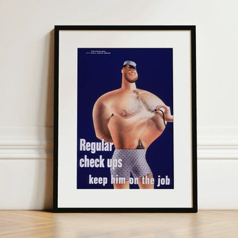 Regular Check-ups Keep Him on the Job Art Print / Canvas Framed Poster Cartoon Man Polka-dot Underwear Stethoscope Navy Check Ups, Herbert