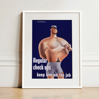 Regular Check-ups Keep Him on the Job Art Print / Canvas Framed Poster Cartoon Man Polka-dot Underwear Stethoscope Set Check Ups, Herbert
