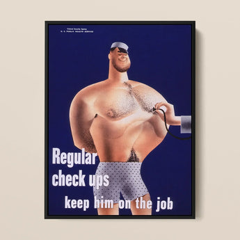 Regular Check-ups Keep Him on the Job Art Print / Canvas Framed Poster Cartoon Man White Polka-dot Underwear Cap Check Ups, Herbert