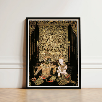 Black-framed Artwork Intricate Gold-leaf Traditional Thai Figures Dark Spellbinding Temple Art, Mythology