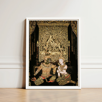 Framed Thai Traditional Art Print Intricate Gold Dark Spellbinding Temple, Mythology