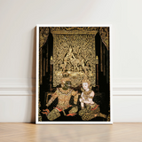 Framed Thai Traditional Art Print Intricate Gold Dark Spellbinding Temple, Mythology