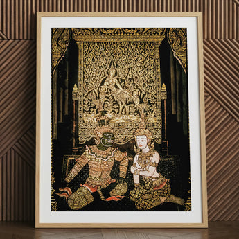 Rendezvous - Traditional Thai Temple Art Print / Canvas Framed Intricate Gold Dark Spellbinding, Mythology, Prints