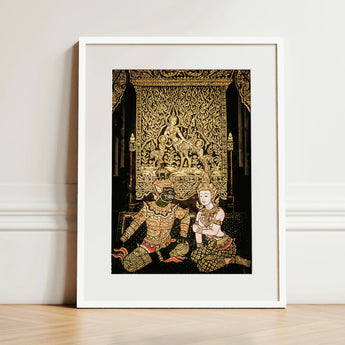 Rendezvous - Traditional Thai Temple Art Print / Canvas Framed Intricate Gold-leaf Dark Spellbinding, Mythology, Prints