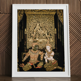 Rendezvous - Traditional Thai Temple Art Print / Canvas White-framed Thai Traditional Art Print Intricate Gold Black Spellbinding Temple