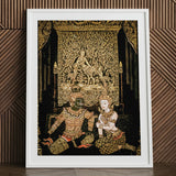 Rendezvous - Traditional Thai Temple Art Print / Canvas White-framed Intricate Gold Black Spellbinding, Mythology, Prints
