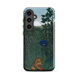 The Repast of the Lion - Henri Rousseau Phone Case Samsung Galaxy S24 Plus / Gloss Phone Case Jungle Scene Lion Blue Flower Printed Henri