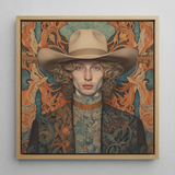 Reuben - Gay Redhead Cowboy Art Print / Canvas 12x12’’ / 31x31cm / Natural Frame Square-framed Portrait Painting Person Beige Cowboy Hat