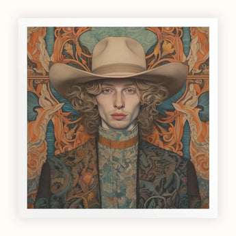 Reuben - Gay Redhead Cowboy Art Print / Canvas 12x12’’ / 31x31cm / Unframed / White Border Square-framed Portrait Print Person Beige Cowboy