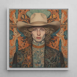 Reuben - Gay Redhead Cowboy Art Print / Canvas Framed Portrait Person Beige Hat Ornate Patterned Dandy, Spirit’s Queer Prints