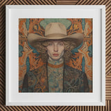 Reuben - Gay Redhead Cowboy Art Print / Canvas Hat Floral Pattern Brown Band White Frame Dandy, Spirit’s Queer Prints