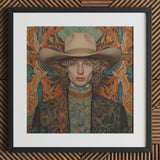 Reuben - Gay Redhead Cowboy Art Print / Canvas Hat Intricate Paisley Pattern Brown Leather Brim Dandy, Spirit’s Queer Prints