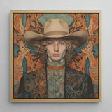 Reuben - Gay Redhead Cowboy Art Print / Canvas Square-framed Portrait Painting Person Beige Hat Ornate Dandy, Spirit’s Queer Prints
