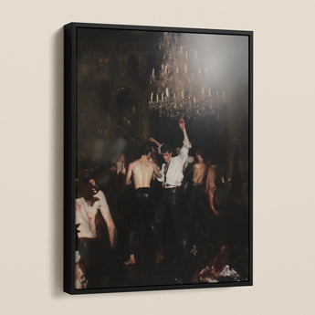 Reverie - Neo-rococo Gay Circuit Framed Canvas, Framed Print Dimly Lit Party Scene People Chandelier