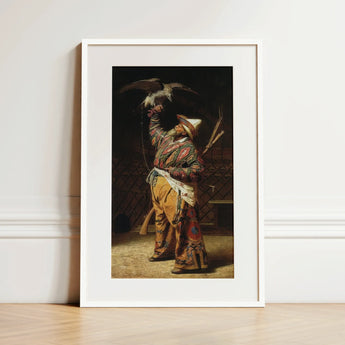 Rich Kyrgyz Hunter with a Falcon - Vasily Vereshchagin Art Print / Canvas, 12x18’’ / 31x46cm / White Frame / Matboard, Posters Prints &