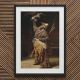 Rich Kyrgyz Hunter with a Falcon - Vasily Vereshchagin Art Print / Canvas Black-framed Man Ornate Patterned Traditional Attire, Central
