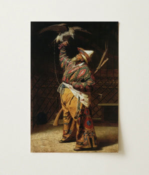 Framed Reproduction Classical Painting Bearded Man Ornate Patterned Vasily Vereshchagin Art, Central Asian Falconry, Kyrgyz Hunter