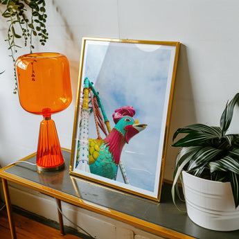 Rise and Shine - Amusement Park Fun Fair Ride Art Print / Canvas Colorful Bird Puppet Toy Gold-framed Picture, Rooster’s Reign, Prints