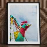 Rise and Shine - Amusement Park Fun Fair Ride Art Print / Canvas Vibrant Framed Photograph Colorful Stylized Rooster Turquoise Pink,
