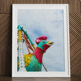 Rise and Shine - Amusement Park Fun Fair Ride Art Print / Canvas Vibrant Turquoise Pink Rooster-themed Yellow, Rooster’s Reign, Prints