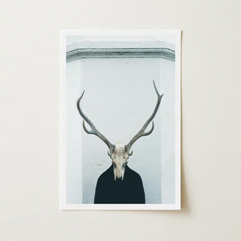 Ritual - Creepy Deer Skull Art Print / Canvas Minimalist Framed Stark White Figure Stands Prints