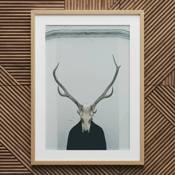 Ritual - Creepy Deer Skull Art Print / Canvas Framed Artwork Deer Skull Antlers Dark Figure Stands