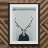 Ritual - Creepy Deer Skull Art Print / Canvas Framed Artwork Person Antlers Figure Stands Prints