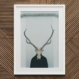 Ritual - Creepy Deer Skull Art Print / Canvas Framed Artwork Person Deer Skull Antlers Figure Stands