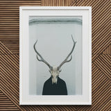 Ritual - Creepy Deer Skull Art Print / Canvas Framed Artwork Person Antlers Figure Stands Prints