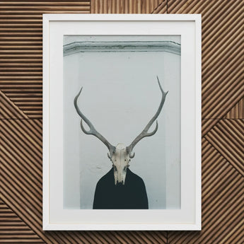 Ritual - Creepy Deer Skull Art Print / Canvas Framed Artwork Person Antlers Figure Stands Prints