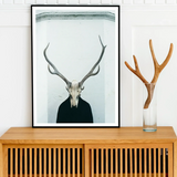 Ritual - Creepy Deer Skull Art Print / Canvas Framed Print Person Deer Skull Antlers Figure Stands