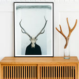 Ritual - Creepy Deer Skull Art Print / Canvas Framed Person Antlers Figure Stands Prints