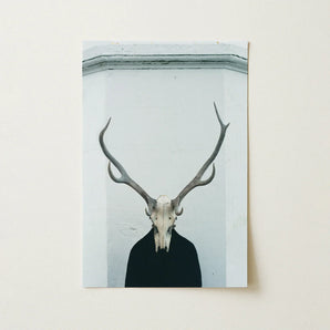 Ritual - Creepy Deer Skull Art Print / Canvas Minimalist Black-and-white Photographic Prominent Antlers Figure Stands Prints