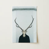 Ritual - Creepy Deer Skull Art Print / Canvas Minimalist Black-and-white Photographic Print Deer Skull Prominent Antlers Figure Stands
