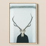 Ritual - Creepy Deer Skull Art Print / Canvas Minimalist Framed Art Print Stark White Deer Skull Figure Stands