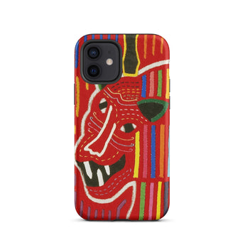 Roaring Tiger Appliqué - Mola Embroidery Phone Case Iphone 12 / Matte Red Phone Case Colorful Tribal Art Mola-inspired Iphone Case,