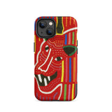 Roaring Tiger Appliqué - Mola Embroidery Phone Case Iphone 14 / Matte Red Phone Case Colorful Tribal Design Mola-inspired Iphone Case,