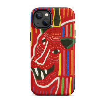 Roaring Tiger Appliqué - Mola Embroidery Phone Case Iphone 14 Plus / Matte Red Phone Case Colorful Tiger Design Mola-inspired Iphone Case,