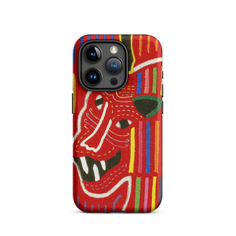 Roaring Tiger Appliqué - Mola Embroidery Phone Case Iphone 15 Pro / Matte Red Phone Case Colorful Design Mola-inspired Iphone Case,