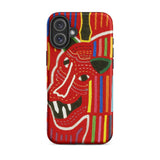 Roaring Tiger Appliqué - Mola Embroidery Phone Case Iphone 16 Plus / Matte Red Phone Case Colorful Tiger Design Mola-inspired Iphone Case,